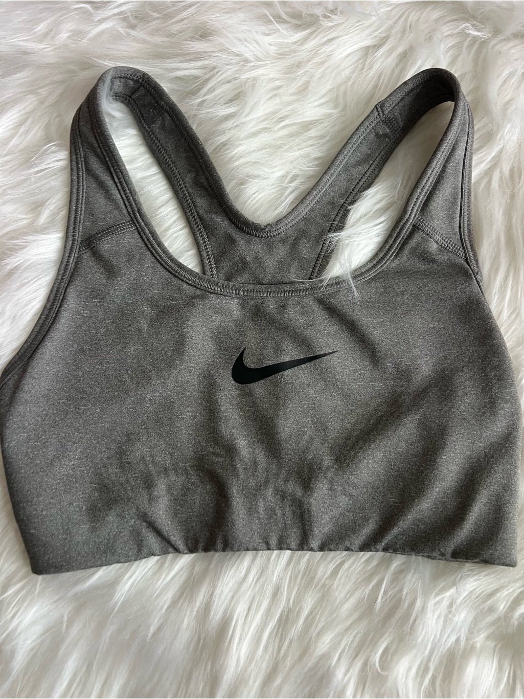 Nike Xs Dri-Fit Gray Racerback Sports Bra | Medium Support Athletic Workout Top